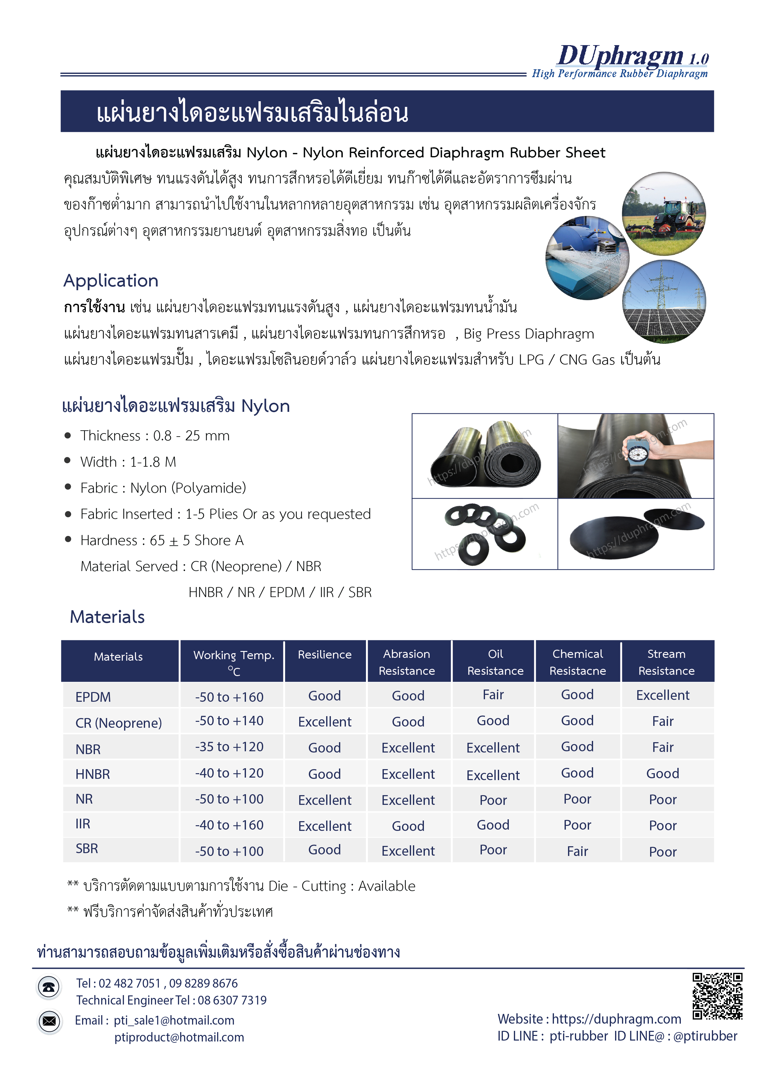 แผ่นยางไดอะแฟรมสริมไนล่อน